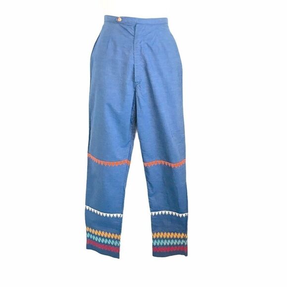 Vintage 1960s Embroidered Striped Pants Blue Small - Picture 7 of 16